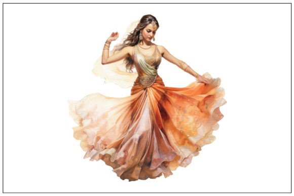 Download Indian Dancer in Orange Golden Dress PNG - Gold Collection