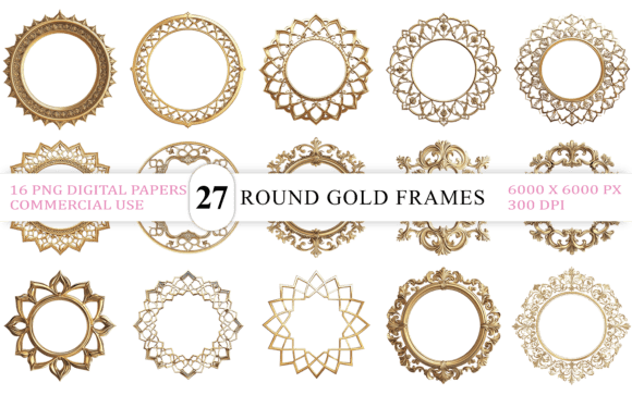 Download Luxury Decorative Round Gold Frames PNG - Gold Collection
