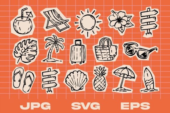 Download Summer Beach Scrapbook Element Set - Element set Collection